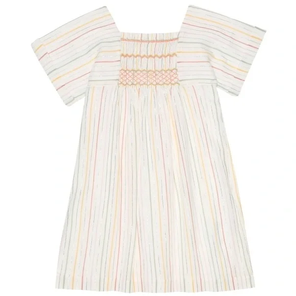 Bonpoint Paysanne Striped Off-White Cotton Dress